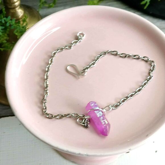 Dainty Aura Quartz Crystal Anklet Bracelet, Adjustable Gemstone Jewelry - Picture 2 of 3